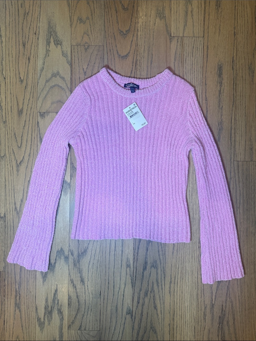 NWT Freshman 1996 Nordstrom Girls Pink Ribbed Knit Long Sleeve Sweater Size L